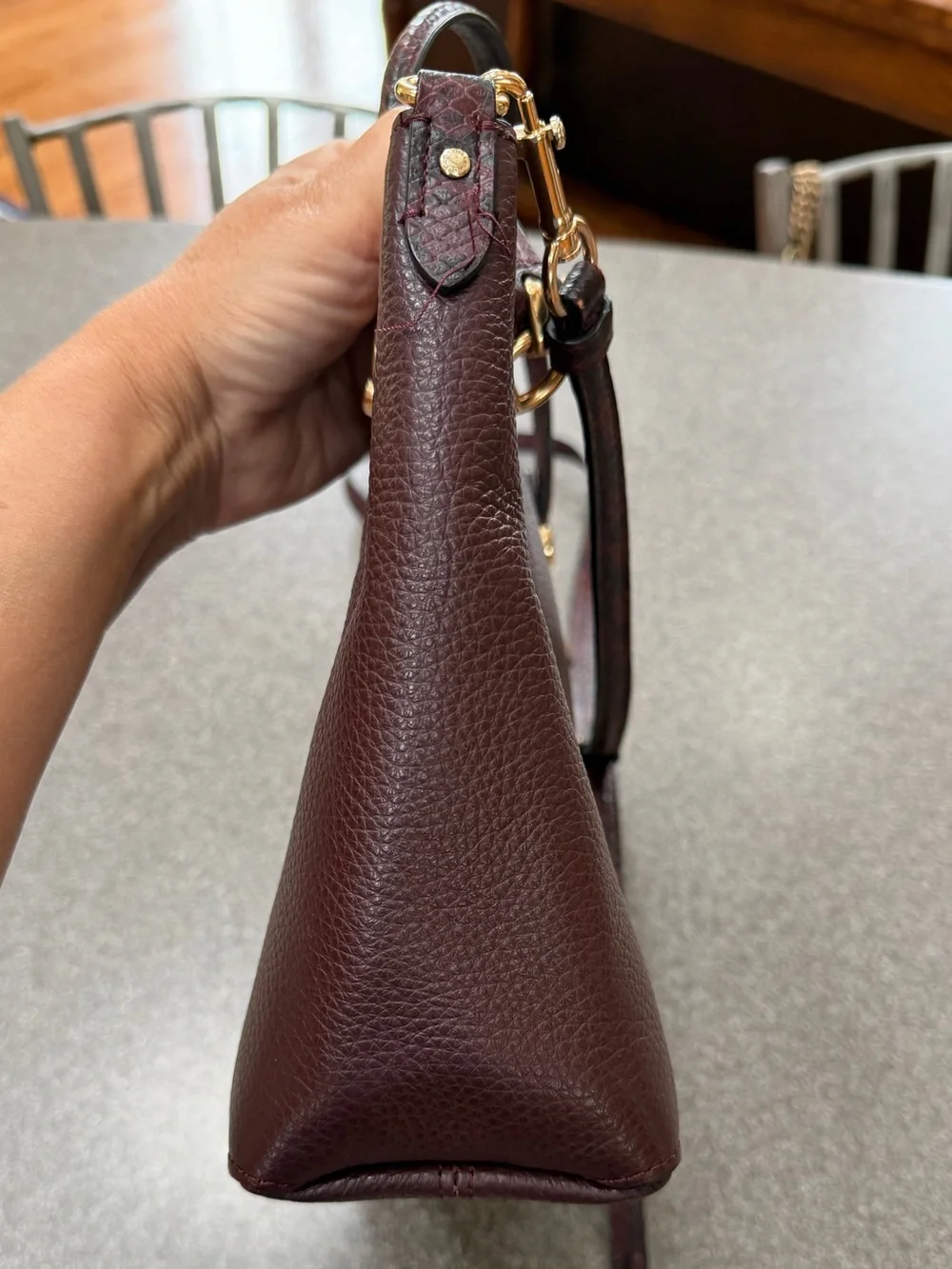 Coach Kacey Satchel with Snake Trim in cranberry/oxblood colorway handbag purse